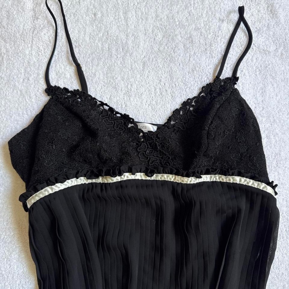 silky black lace lingerie dress with white trim belt
